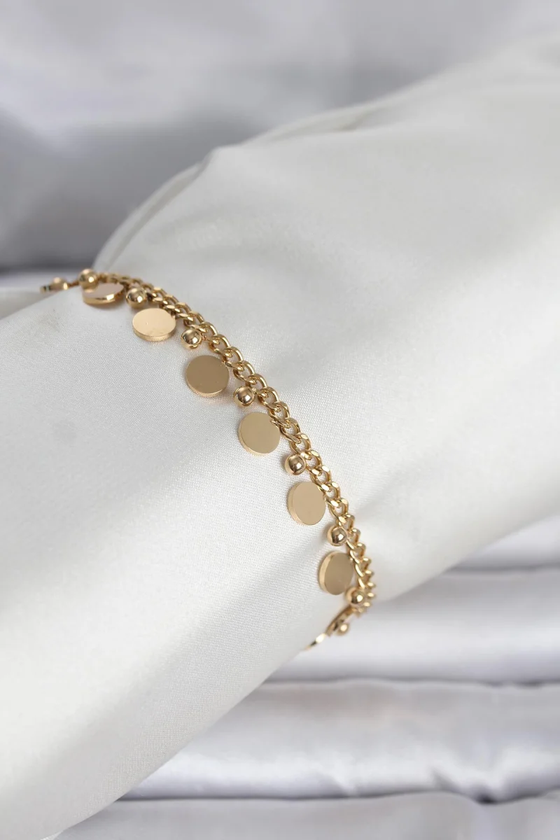 316L Çelik Gold Renk Pullu Model Kadın Bileklik