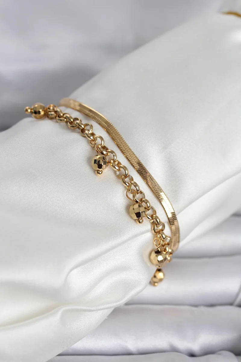 316L Çelik Gold Renk Dorika ve İtalyan Zincirli Model Kadın Bileklik