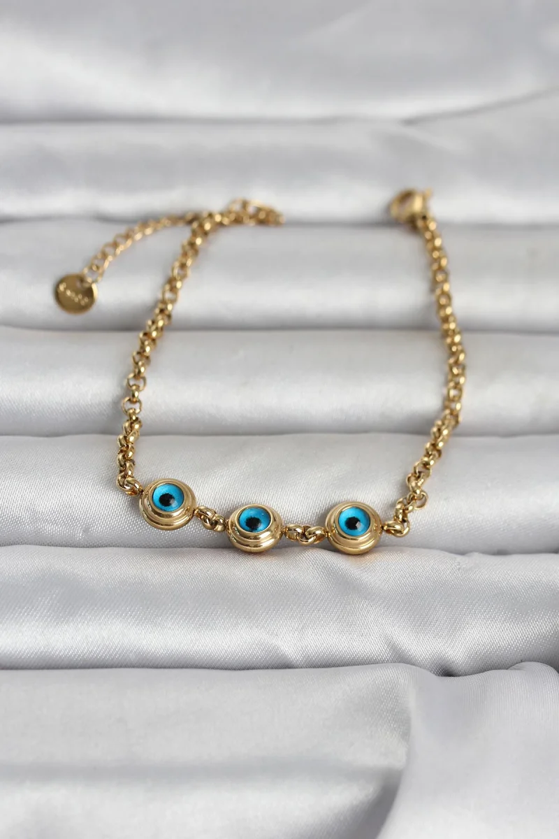 316L Çelik Gold Renk Nazarlı Kadın Bileklik