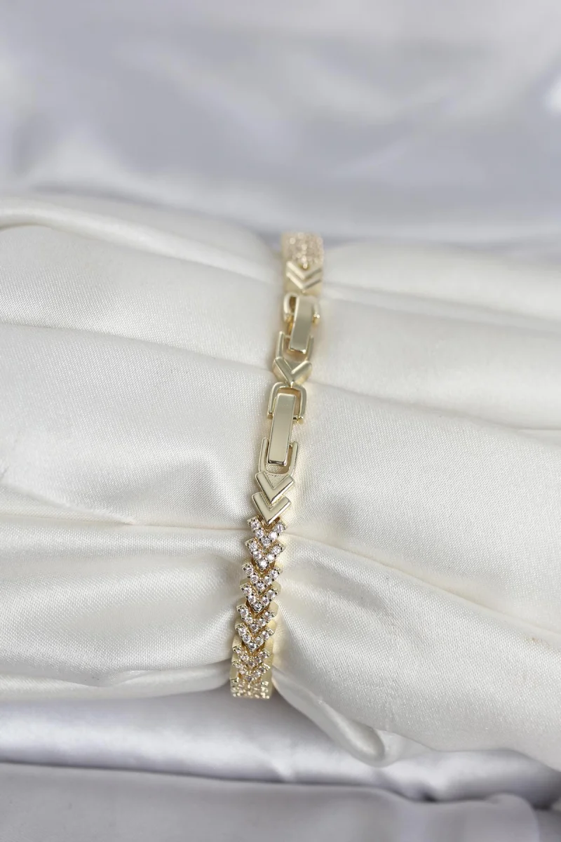 Pirinç Gold Renk Zirkon Taşlı Çavuş Model Kadın Bileklik