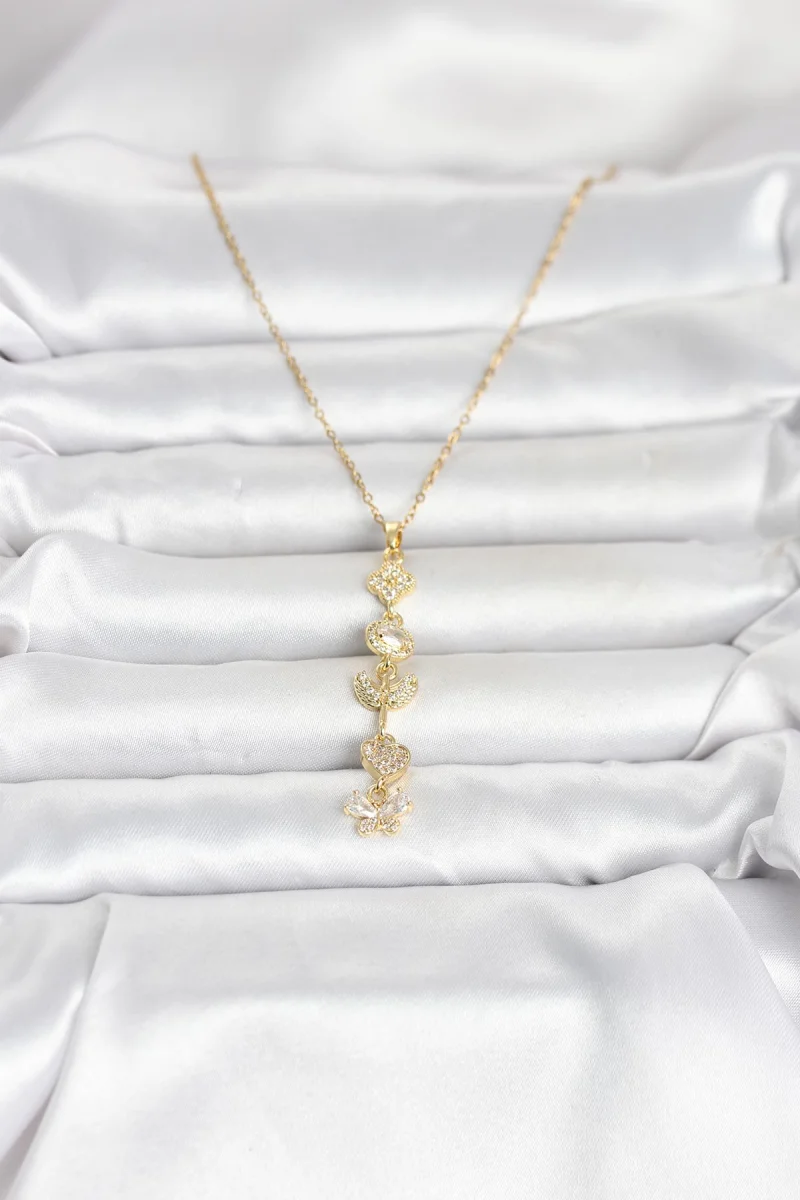 316L Çelik Gold Renk Şans Kolyesi Y Model Zirkon Taşlı Kadın Kolye