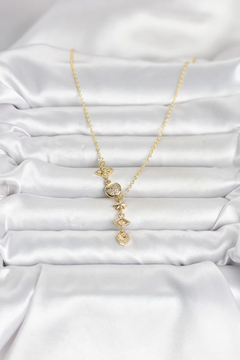 316L Çelik Gold Renk Zirkon Taşlı Y Kadın Kolye