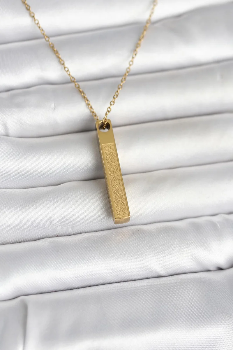 316L Çelik Gold Renk Ayetel Kürsi Yazılı Bar Çubuk Kolye