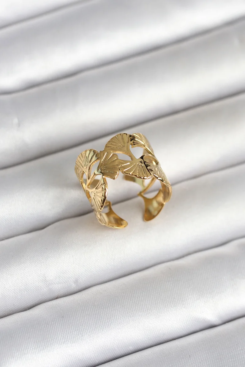 316L Çelik Gold Renk Yelpaze Model Kadın Yüzük