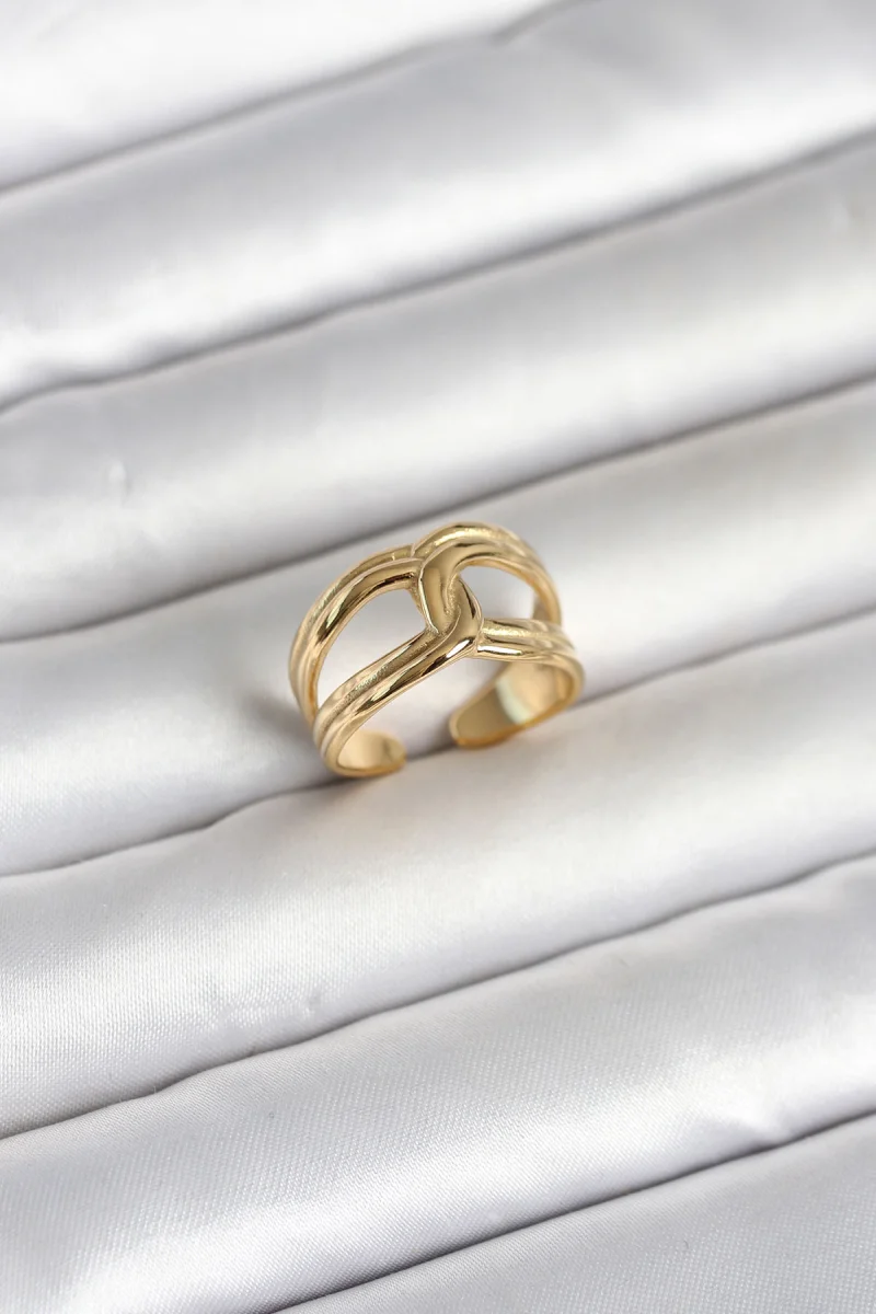 316L Çelik Gold Renk Düğüm Model Kadın Yüzük