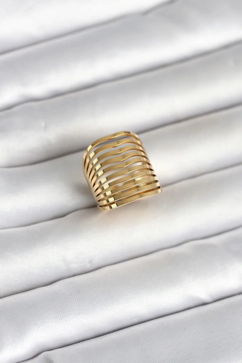 316L Çelik Gold Renk Plaka Model Kadın Yüzük