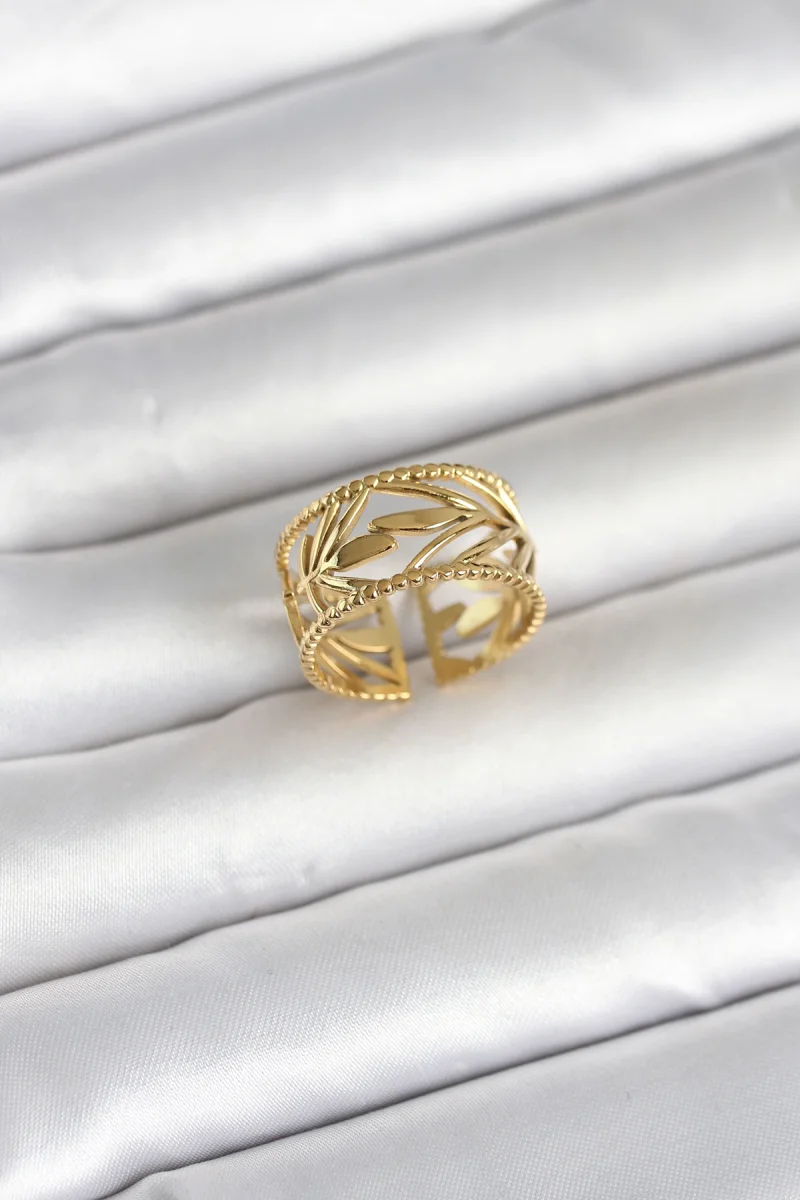 316L Çelik Gold Renk Başak Model Kadın Yüzük