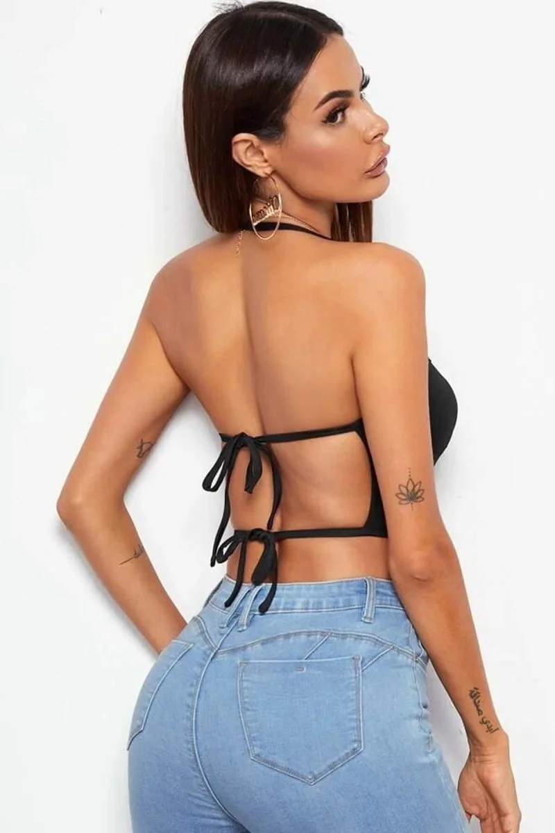 Kadın Siyah Belden Bağlamalı Şık Büstiyer