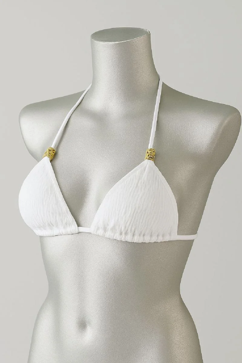 Kadın Beyaz Pedli Üçgen Bikini Üstü Halter Bağlamalı Aksesuarlı