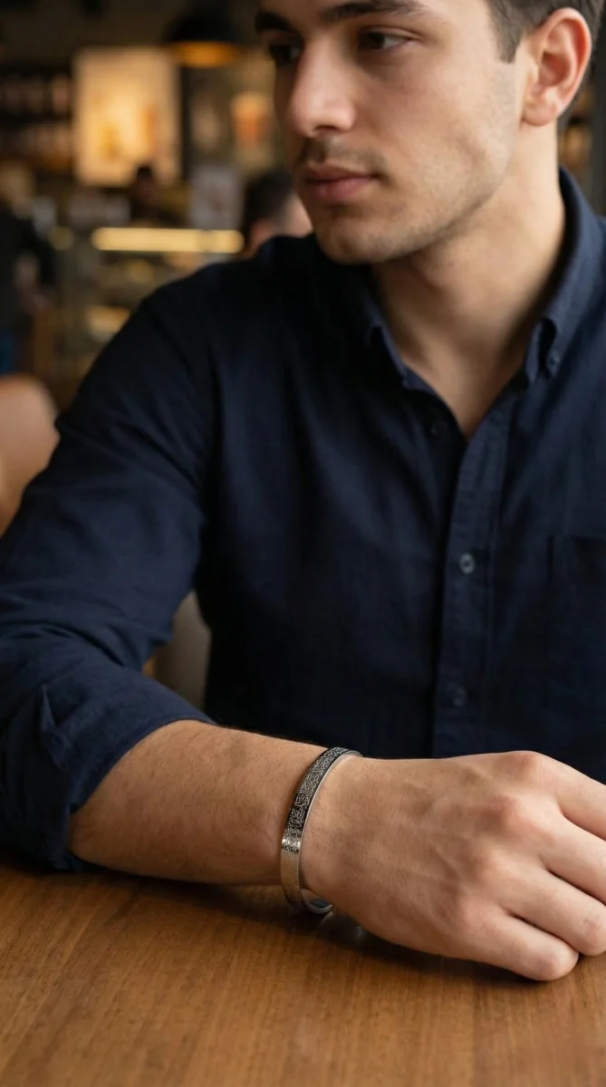 316L Çelik Gümüş Renk Ayetel Kürsi Yazılı Bileklik