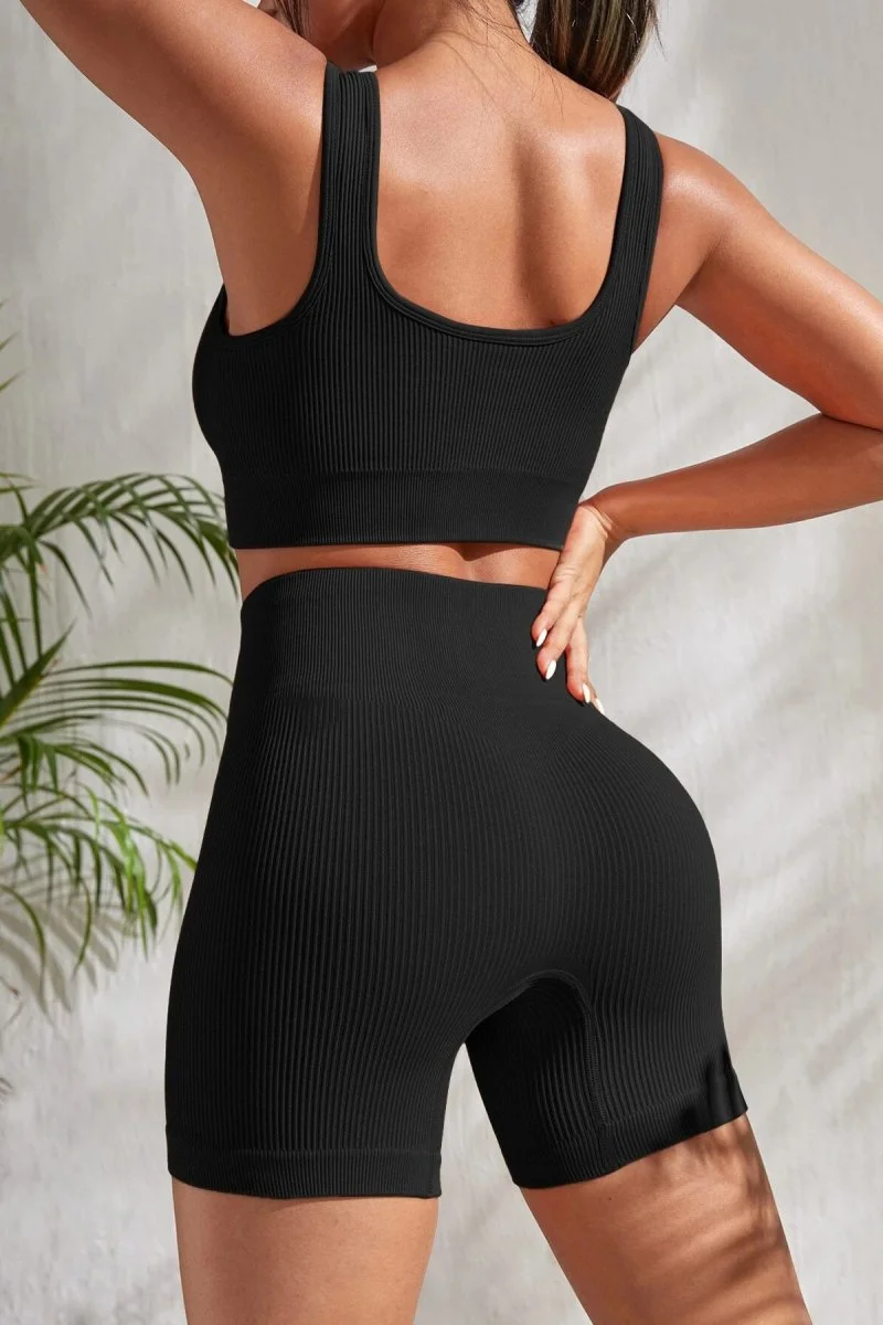 Kadın Siyah Kalın Askılı Yüksek Bel Şortlu Gecelik Takımı