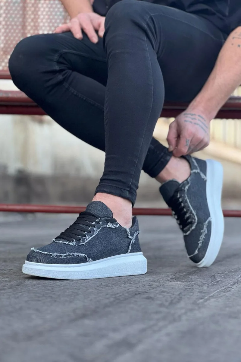 JY018 Dexo Erkek Günlük Bağcıklı Kot Kumaş Spor Sneaker Ayakkabı TBT - Gri