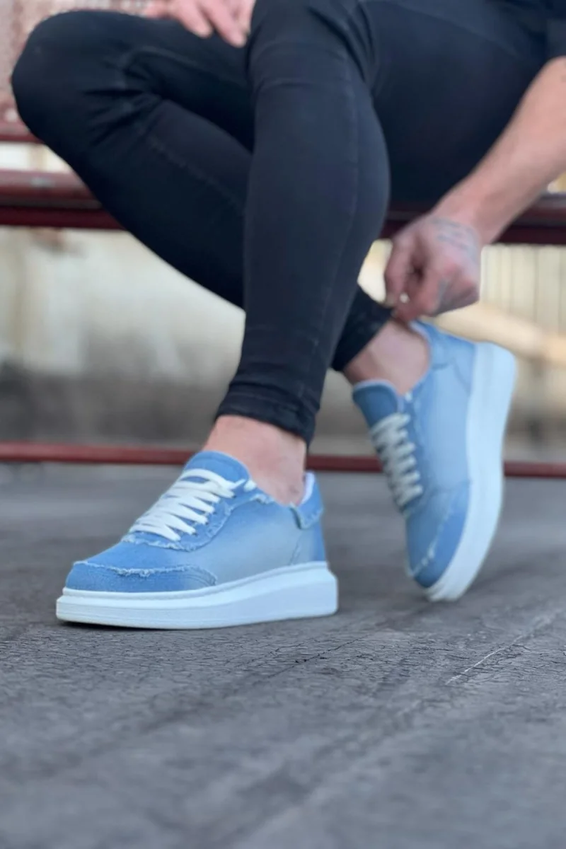 JY018 Dexo Erkek Günlük Bağcıklı Kot Kumaş Spor Sneaker Ayakkabı TBT - Mavi