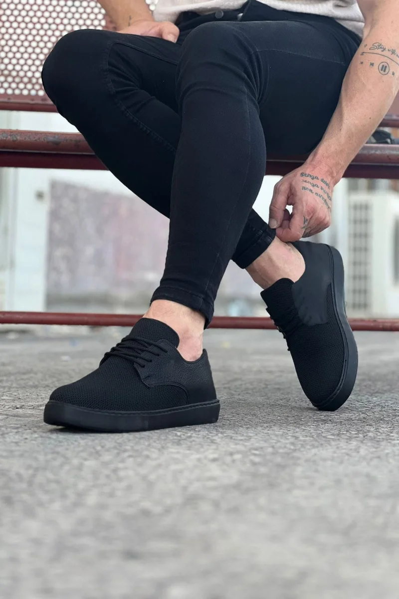 JY016 Horizon Erkek Günlük Bağcıklı Triko Cilt Klasik Ayakkabı TCST - Siyah