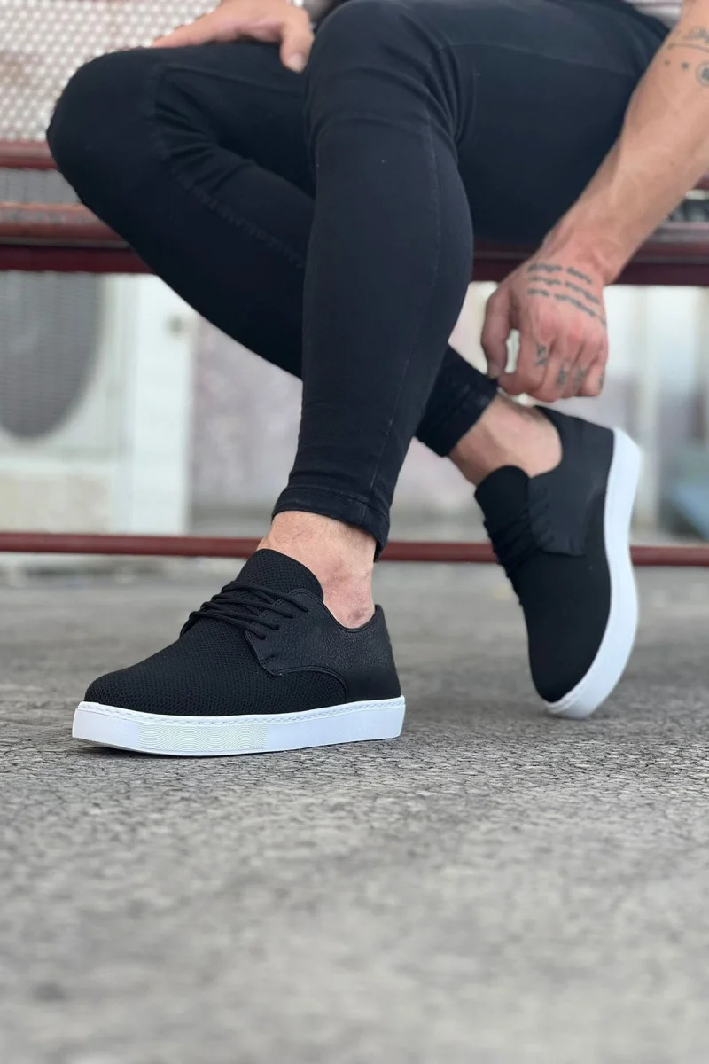 JY016 Horizon Erkek Günlük Bağcıklı Triko Cilt Klasik Ayakkabı TCBT - Siyah