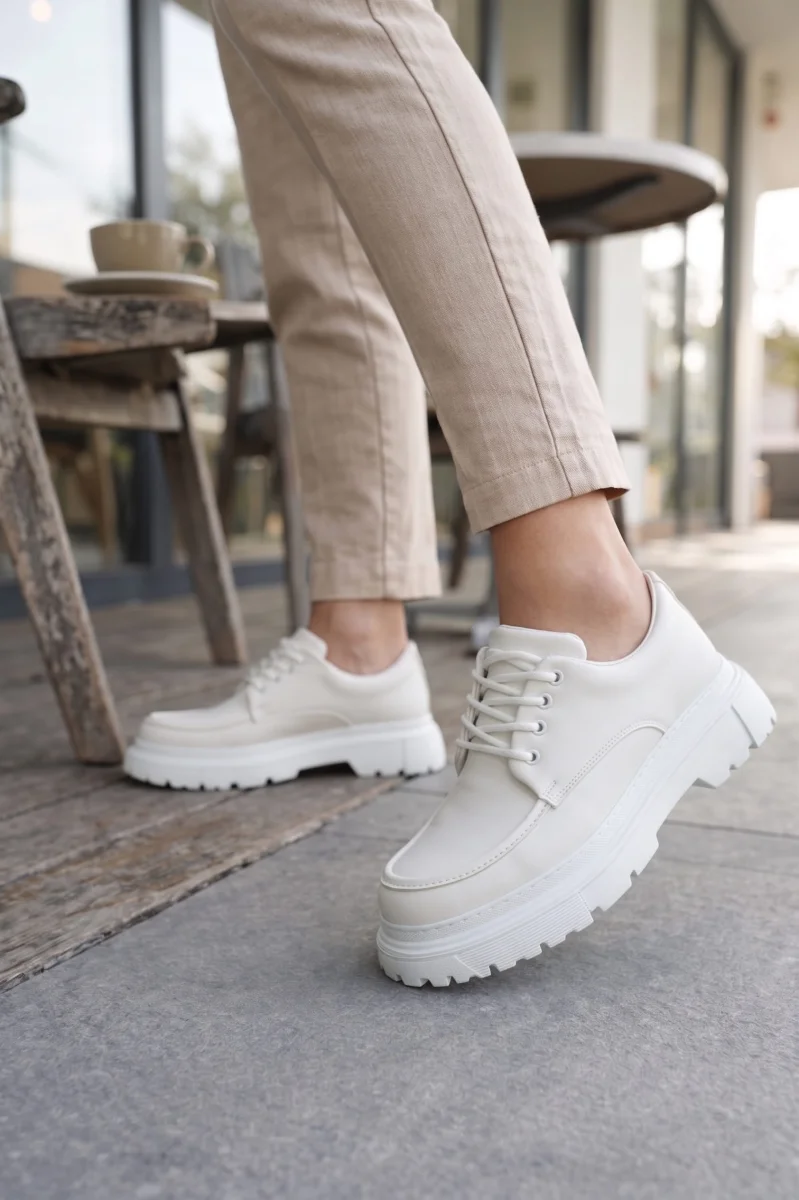 JY06 Solven Bağcıklı Cilt Erkek Günlük Spor Klasik Ayakkabı CBT - Beyaz