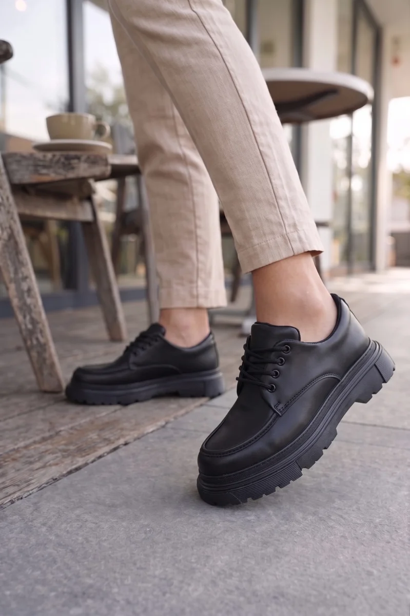 JY06 Solven Bağcıklı Cilt Erkek Günlük Spor Klasik Ayakkabı CST - Siyah