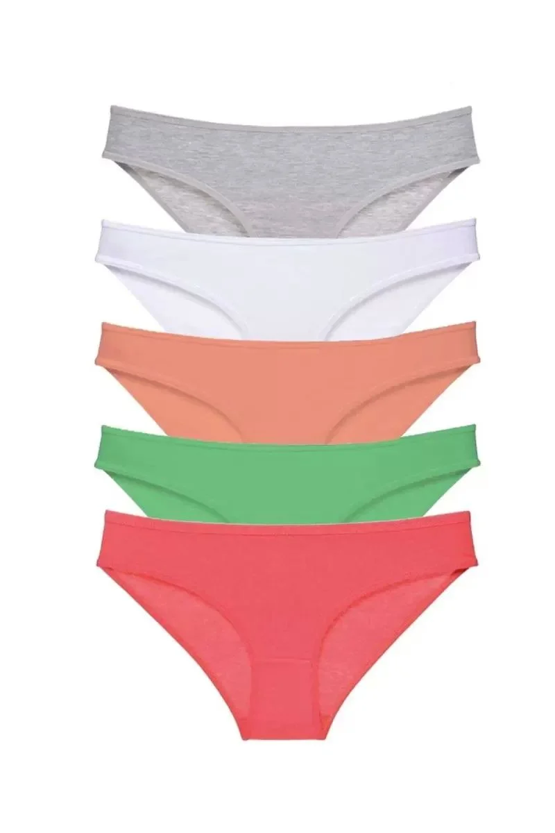 5 Adet Süper Eko Set Likralı Kadın Slip Külot Gri Beyaz Pudra Yeşil Fuşya