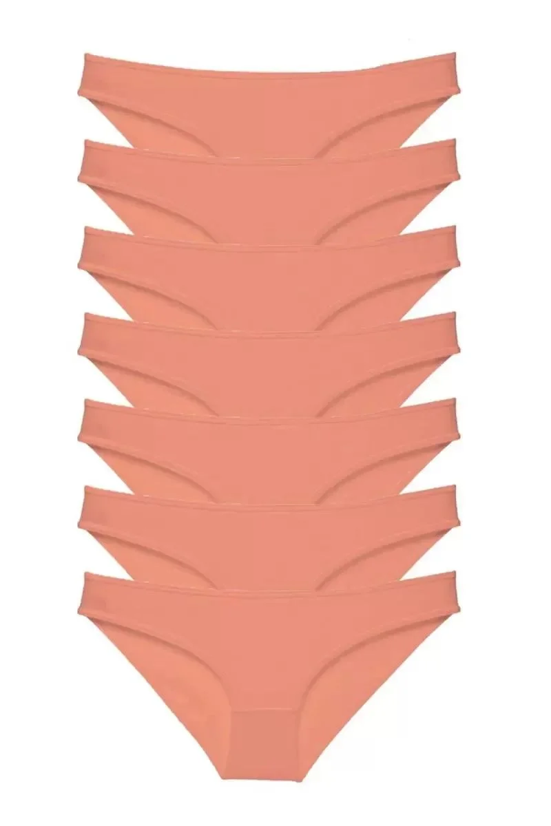 7 Adet Süper Eko Set Likralı Kadın Slip Külot Pudra