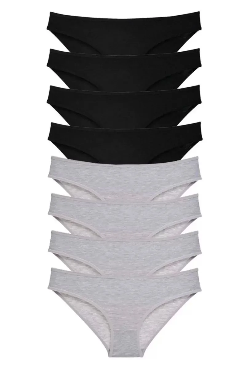 8 Adet Süper Eko Set Likralı Kadın Slip Külot Siyah Gri