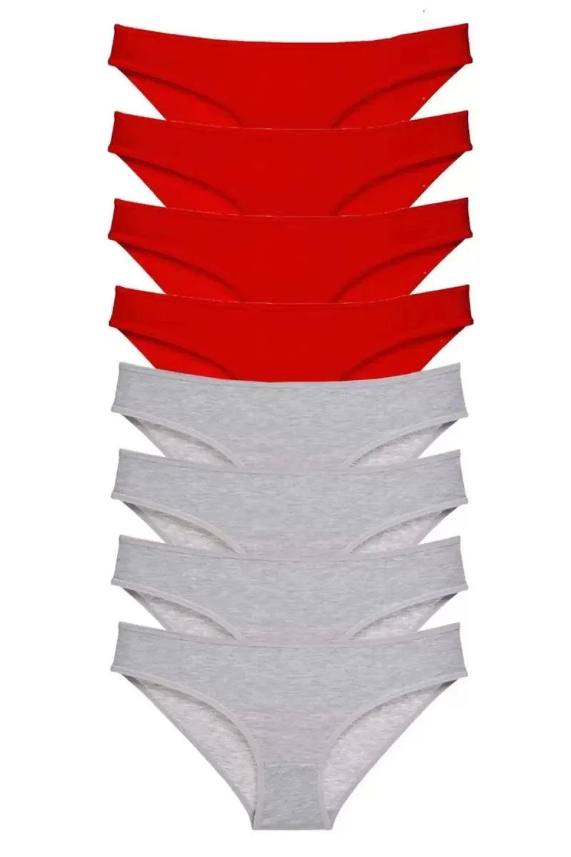 8 Adet Süper Eko Set Likralı Kadın Slip Külot Kırmızı Gri