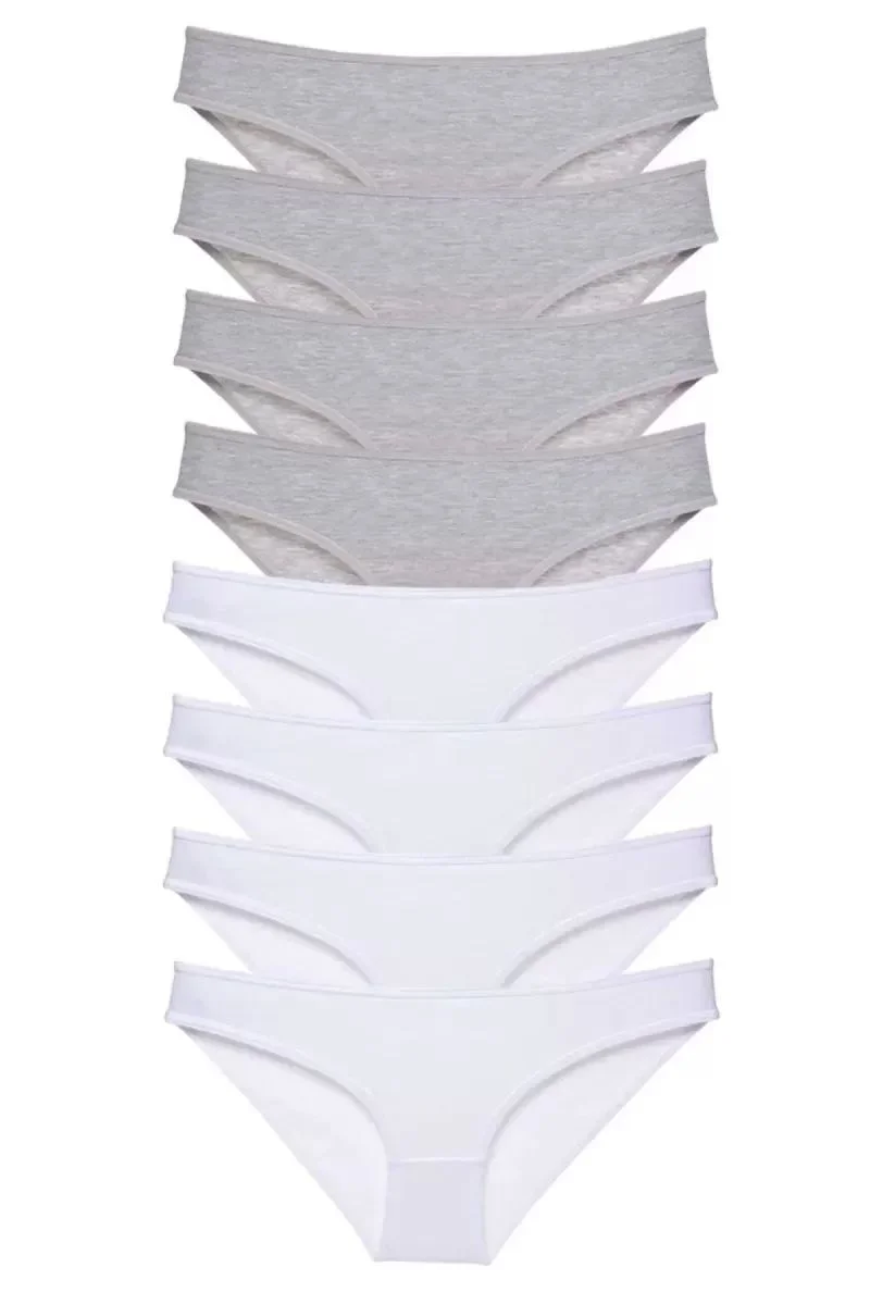 8 Adet Süper Eko Set Likralı Kadın Slip Külot Gri Beyaz