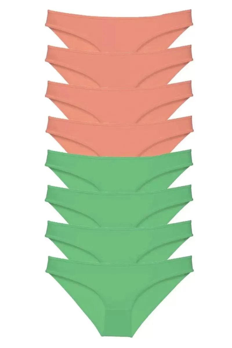 8 Adet Eko Set Likralı Kadın Slip Külot Pudra Yeşil