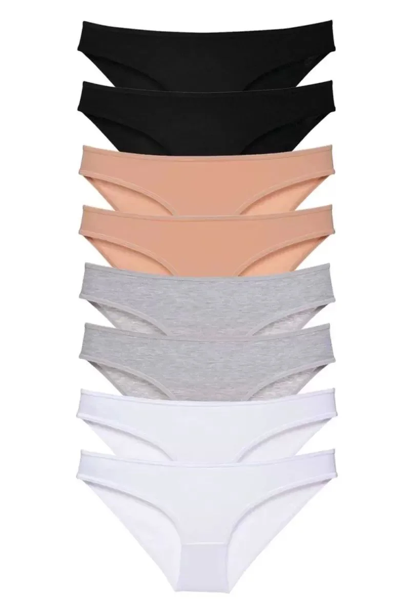 8 Adet Süper Eko Set Likralı Kadın Slip Külot Siyah Ten Gri Beyaz