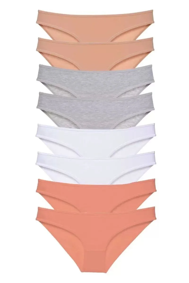 8 Adet Süper Eko Set Likralı Kadın Slip Külot Ten Gri Beyaz Pudra
