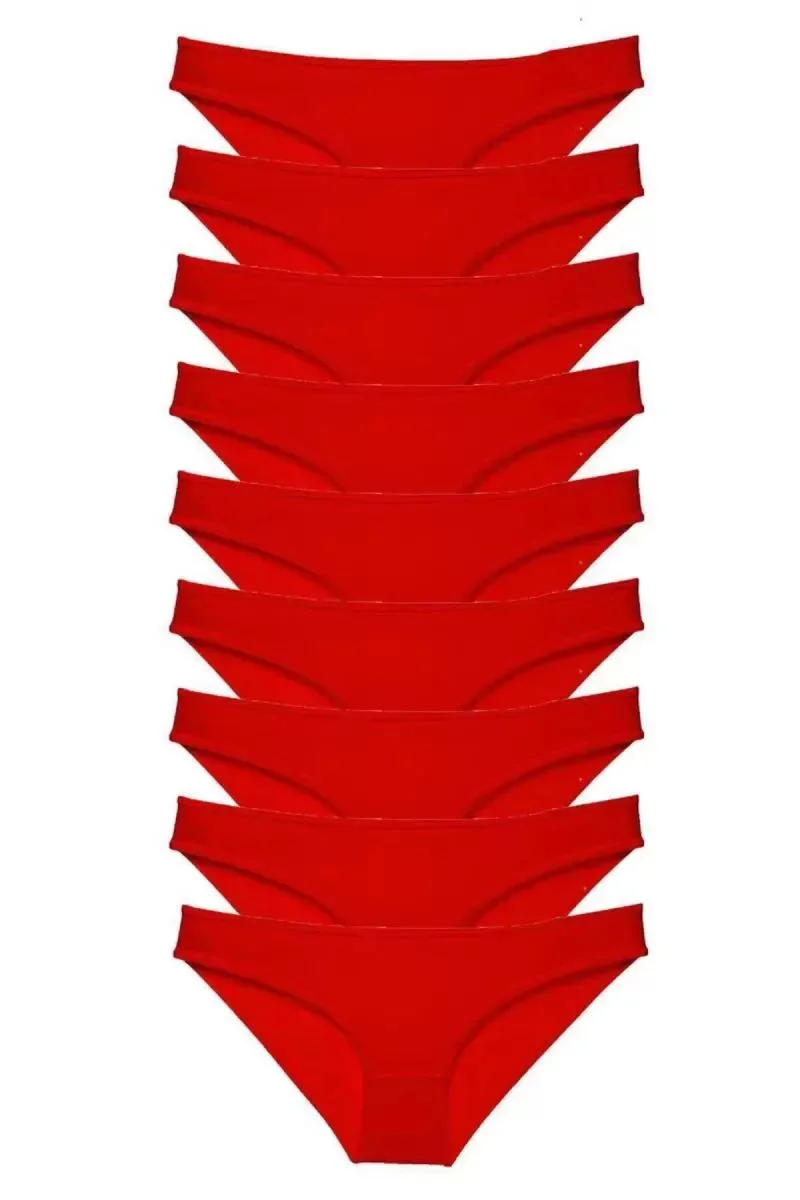 9 Adet Süper Eko Set Likralı Kadın Slip Külot Kırmızı