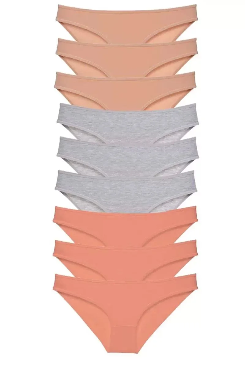 9 Adet Süper Eko Set Likralı Kadın Slip Külot Ten Gri Pudra