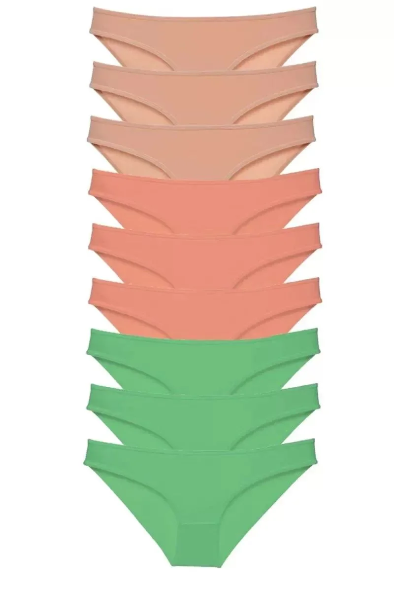 9 Adet Süper Eko Set Likralı Kadın Slip Külot Ten Pudra Yeşil