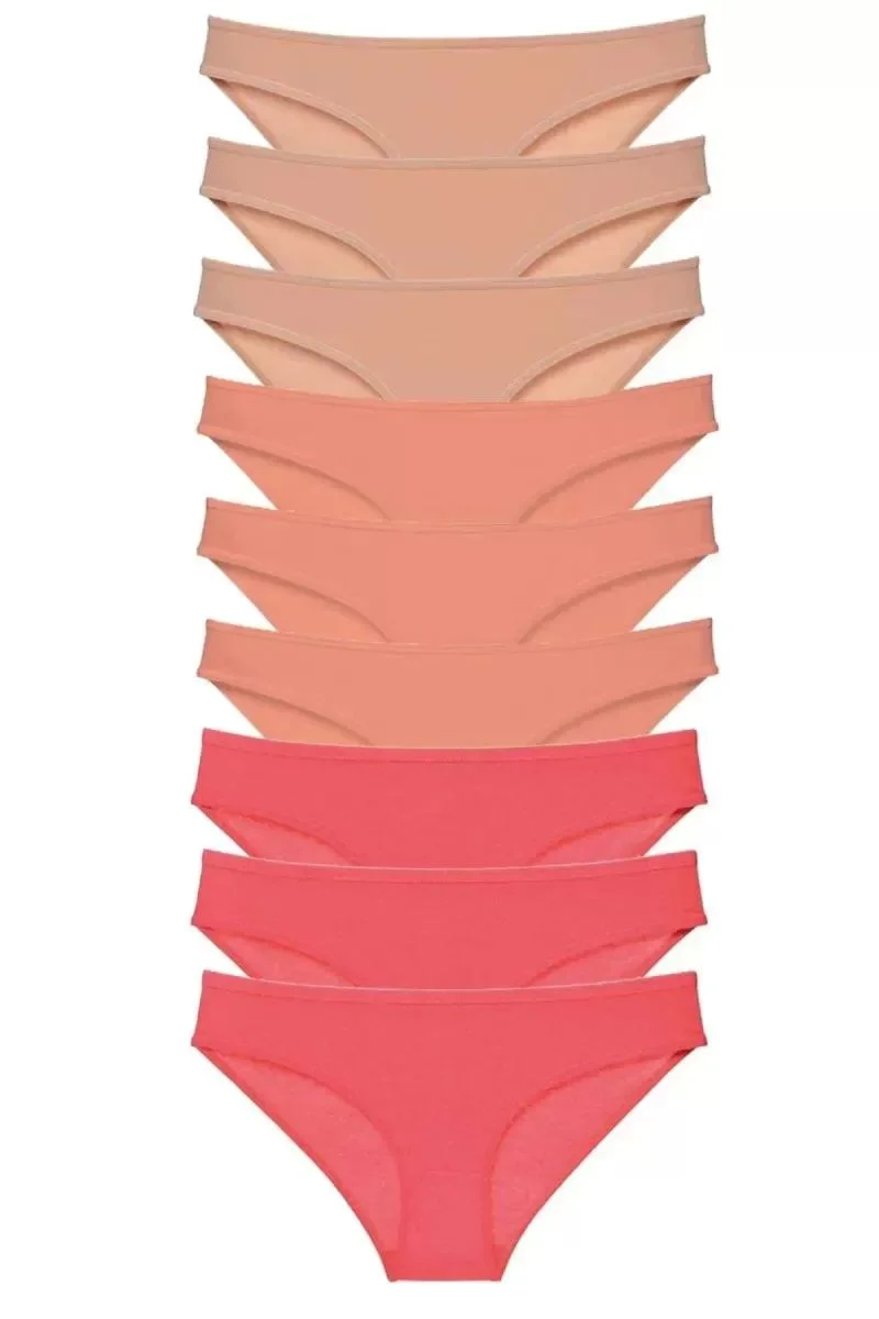 9 Adet Süper Eko Set Likralı Kadın Slip Külot Ten Pudra Fuşya