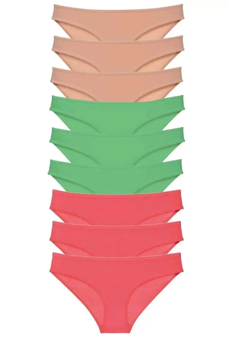 9 Adet Süper Eko Set Likralı Kadın Slip Külot Ten Yeşil Fuşya