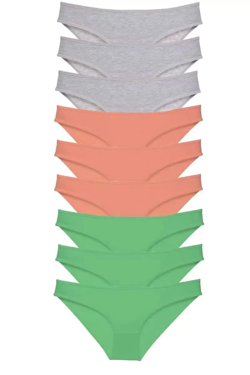 9 Adet Süper Eko Set Likralı Kadın Slip Külot Gri Pudra Yeşil