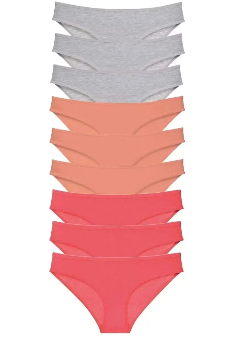 9 Adet Süper Eko Set Likralı Kadın Slip Külot Gri Pudra Fuşya