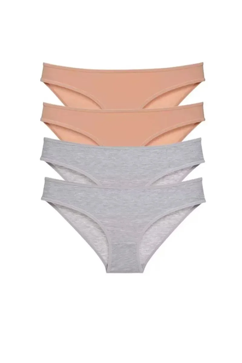 4 Adet Süper Eko Set Likralı Kadın Slip Külot Ten Gri