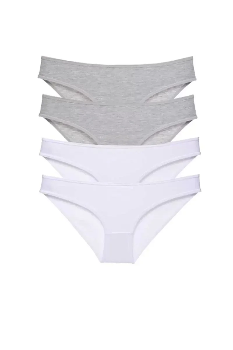 4 Adet Süper Eko Set Likralı Kadın Slip Külot Gri Beyaz