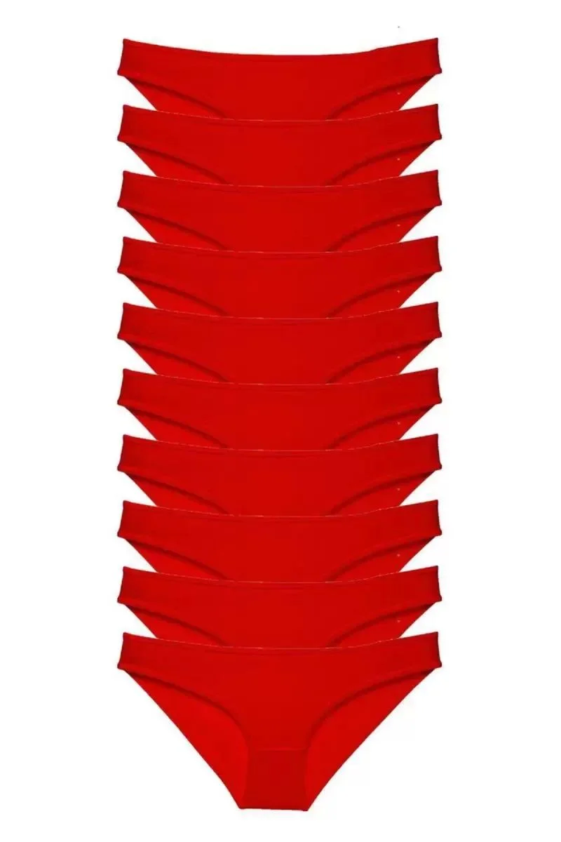 10 Adet Süper Eko Set Likralı Kadın Slip Külot Kırmızı