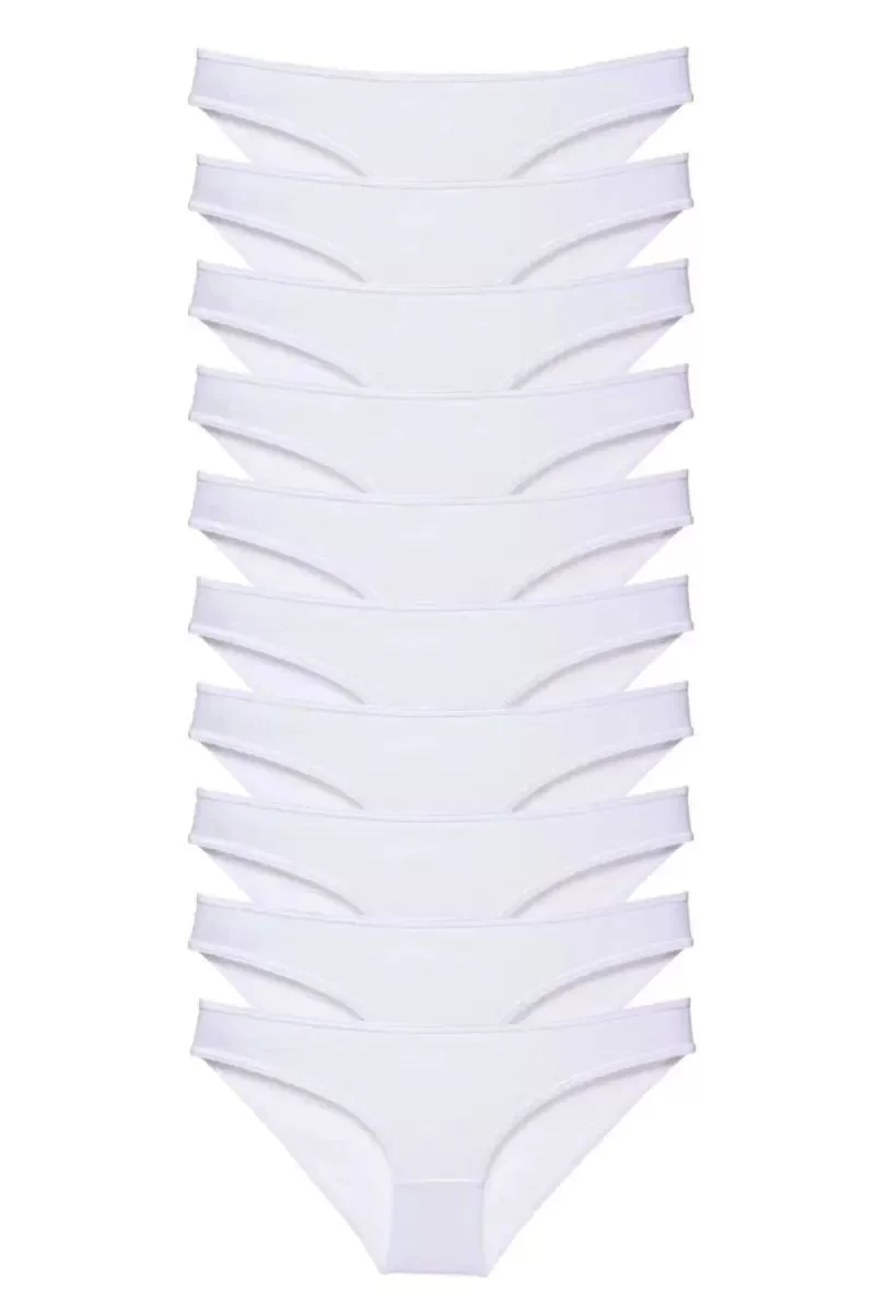 10 Adet Süper Eko Set Likralı Kadın Slip Külot Beyaz
