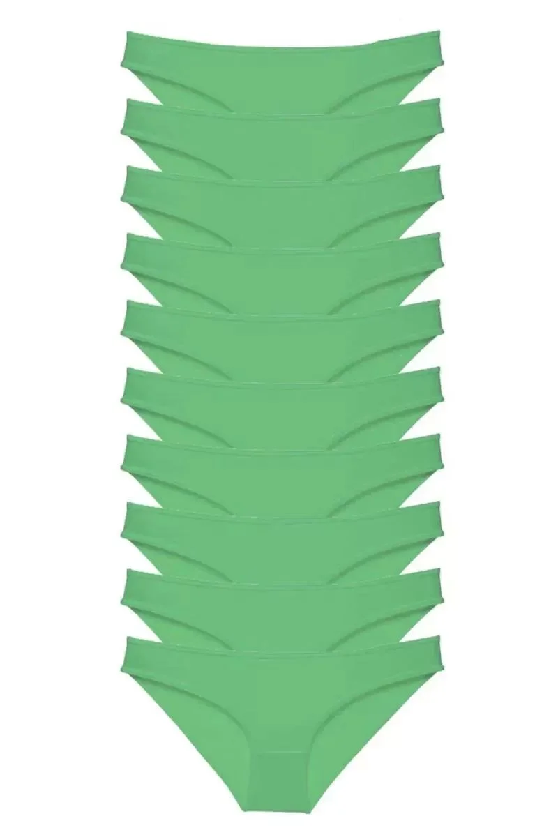 10 Adet Süper Eko Set Likralı Kadın Slip Külot Yeşil