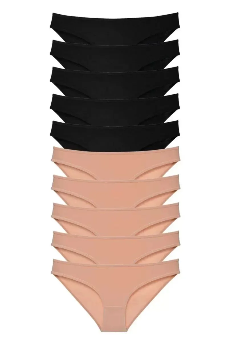 10 Adet Süper Eko Set Likralı Kadın Slip Külot Siyah Ten