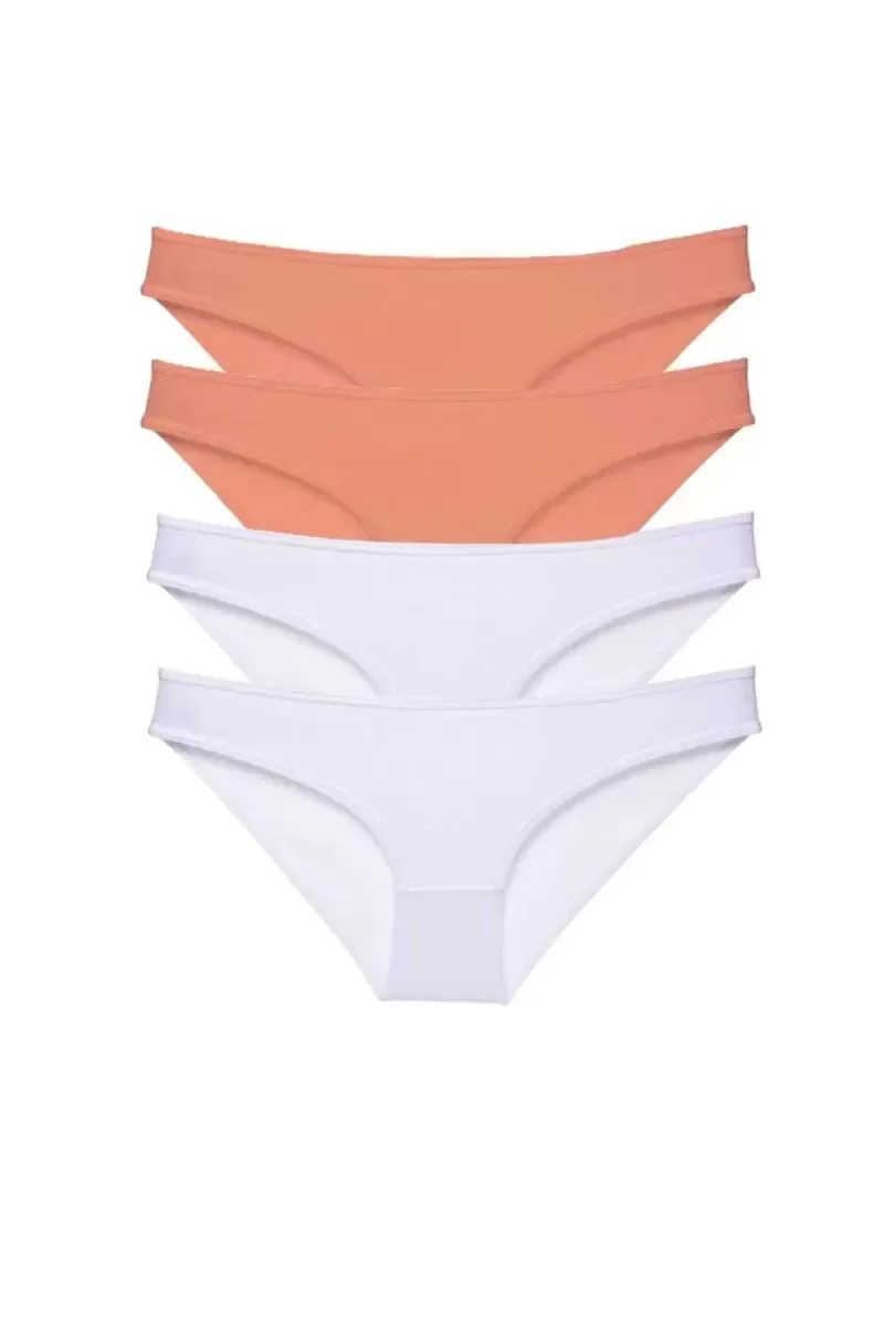 4 Adet Eko Set Likralı Kadın Slip Külot Pudra Beyaz