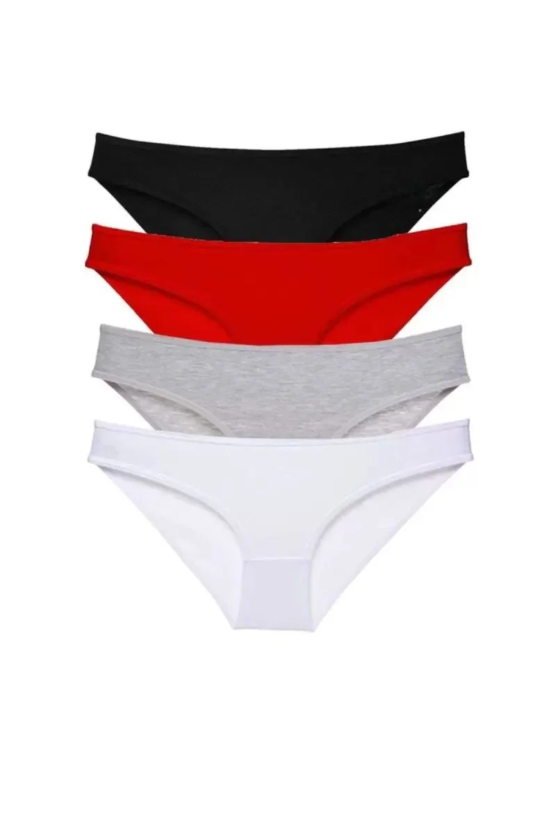 4 Adet Süper Eko Set Likralı Kadın Slip Külot Siyah Kırmızı Gri Beyaz