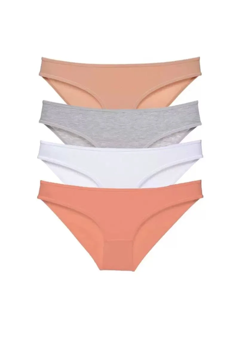 4 Adet Süper Eko Set Likralı Kadın Slip Külot Ten Gri Beyaz Pudra