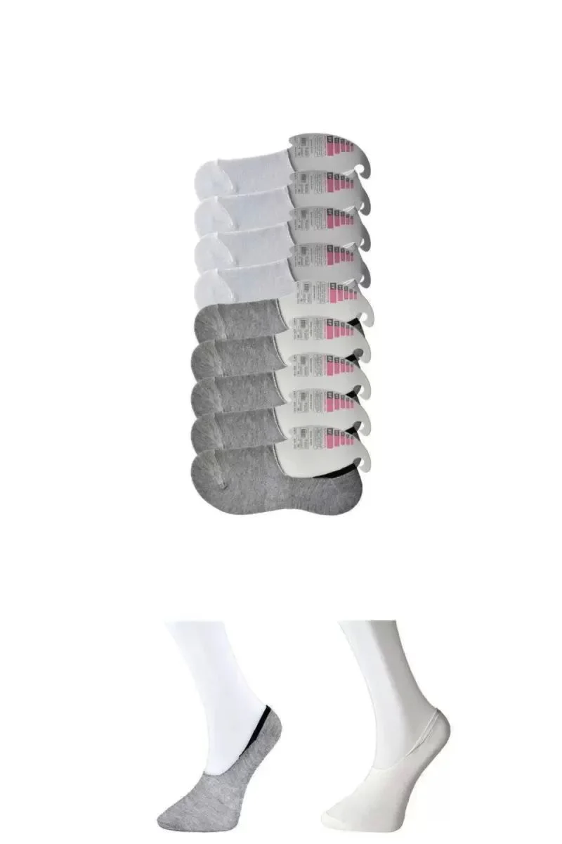 Gri Ve Beyaz Kadın Babet Çorap 9 Çift