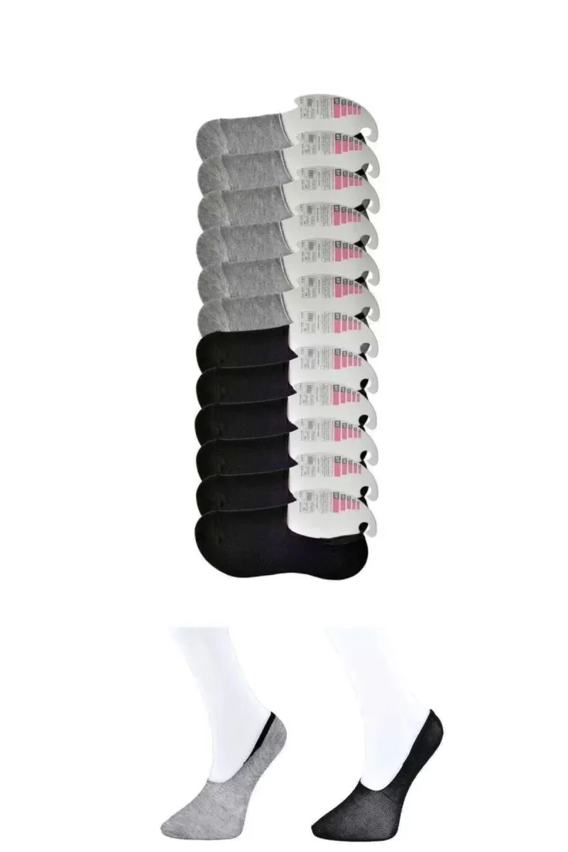 Siyah Ve Gri Kadın Babet Çorap 12 Çift