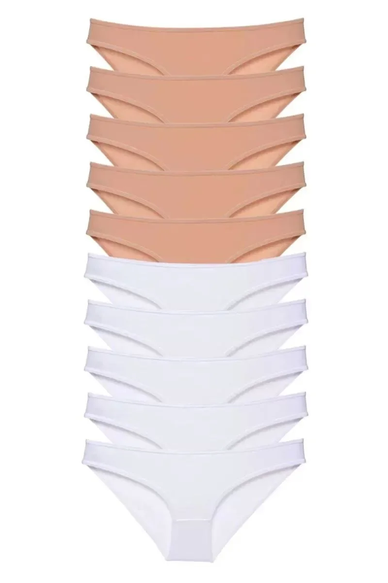 10 Adet Süper Eko Set Likralı Kadın Slip Külot Ten Beyaz