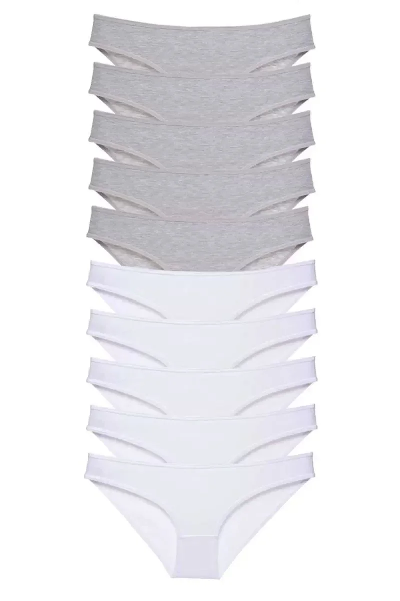 10 Adet Süper Eko Set Likralı Kadın Slip Külot Gri Beyaz