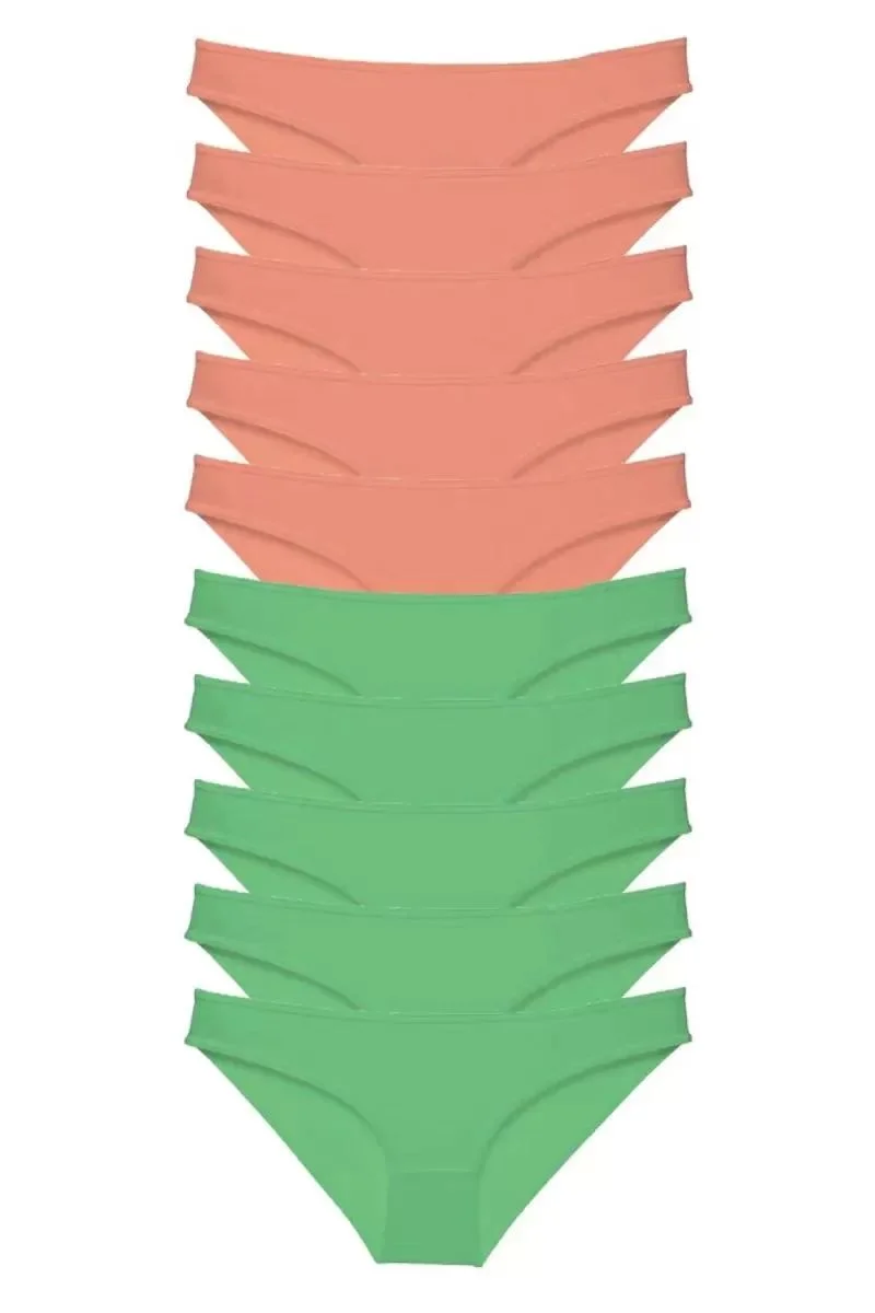 10 Adet Eko Set Likralı Kadın Slip Külot Pudra Yeşil